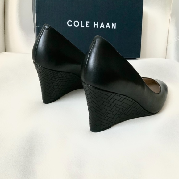 Cole Haan Marit Geo Wedge Heel Pump Black Leather - Picture 16 of 16